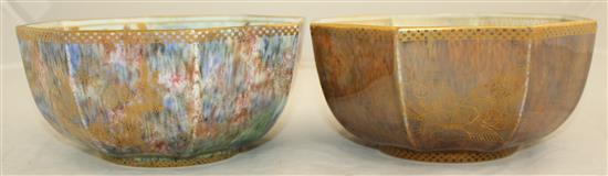 Three Wedgwood tea bowls and a similar circular tea bowl, 1920-30s, 6.5cm and 8.5cm, butterfly bowl repaired